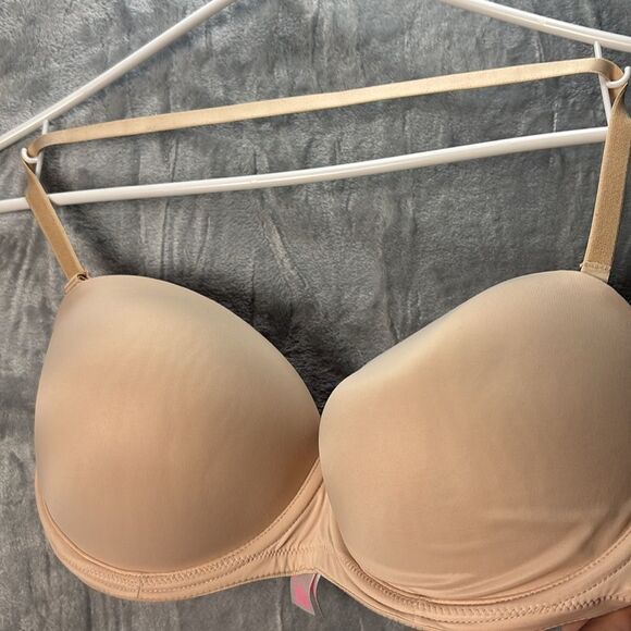 Victoria’s Secret Pink Push-up  Underwire Tan Beige Strapless Bra Size 34DD - Picture 2 of 7